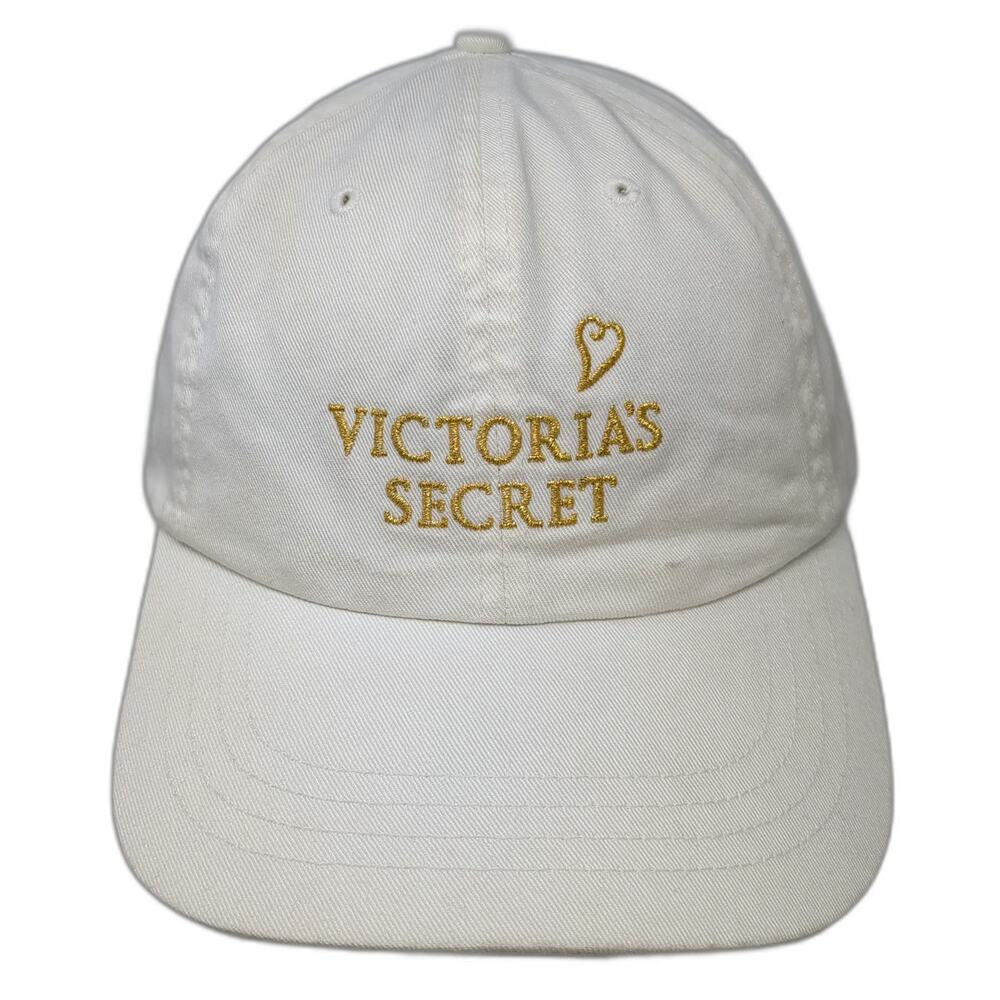 Victoria's Secret Baseball Cap White One Size Gold Heart Follow Your Heart Hat